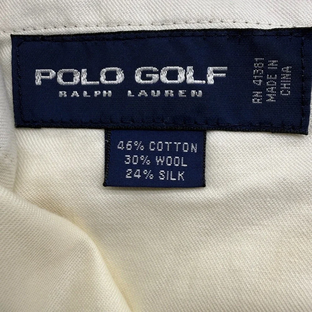 Polo Golf Ralph Lauren Pants Mens 34x33 Tan Windowpane Cotton Wool Silk Pleated